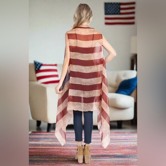 NEW Womens American Flag Kimono Cardigan 4th of July Vest Labor Day Duster - Picture 2 of 7
